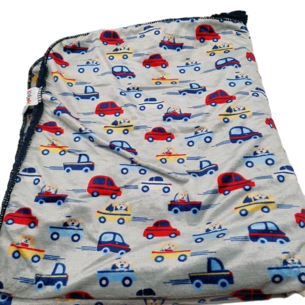Kidgets Car Vehicle Baby Blanket Gray Navy Blue Sherpa Automobiles 30x36